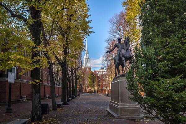 Paul Revere and Old North Church in Massachusetts