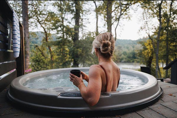 hot tub at Asheville River Cabins