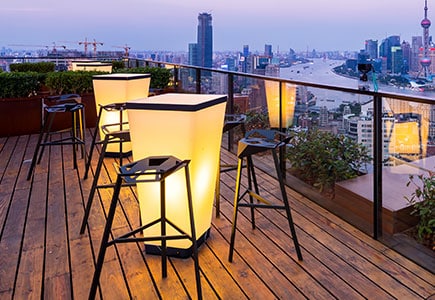 View of skyline from rooftop deck